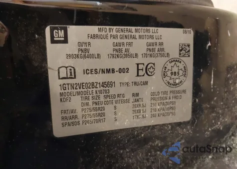 2011 GMC Sierra 1500 Sle z USA, uszkodzony, nr VIN 1GTN2VE02BZ145691